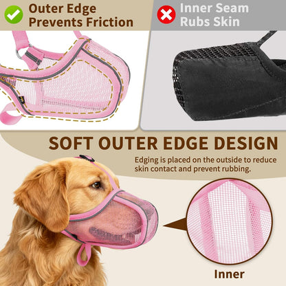 Dog Muzzle Mesh to Prevent Scavenging Biting Chewing | Pink, S