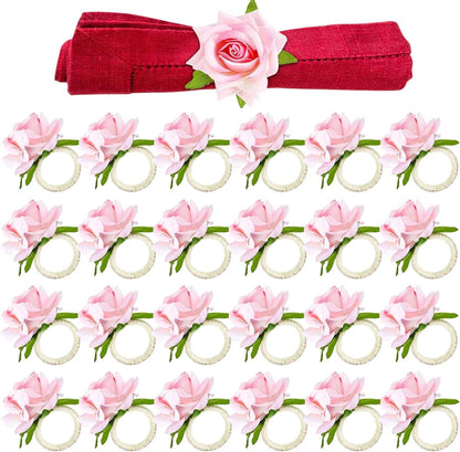 Set of 24 Flower Christmas Napkin Rings Champagne Rose Napkin Rings Handicraft Pink Napkin Holder Wedding Napkin Holder Table Decoration for Mother Wedding Banquet Birthday Party
