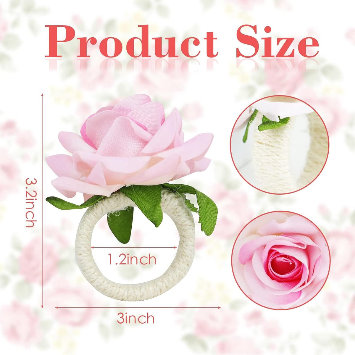 Set of 24 Flower Christmas Napkin Rings Champagne Rose Napkin Rings Handicraft Pink Napkin Holder Wedding Napkin Holder Table Decoration for Mother Wedding Banquet Birthday Party