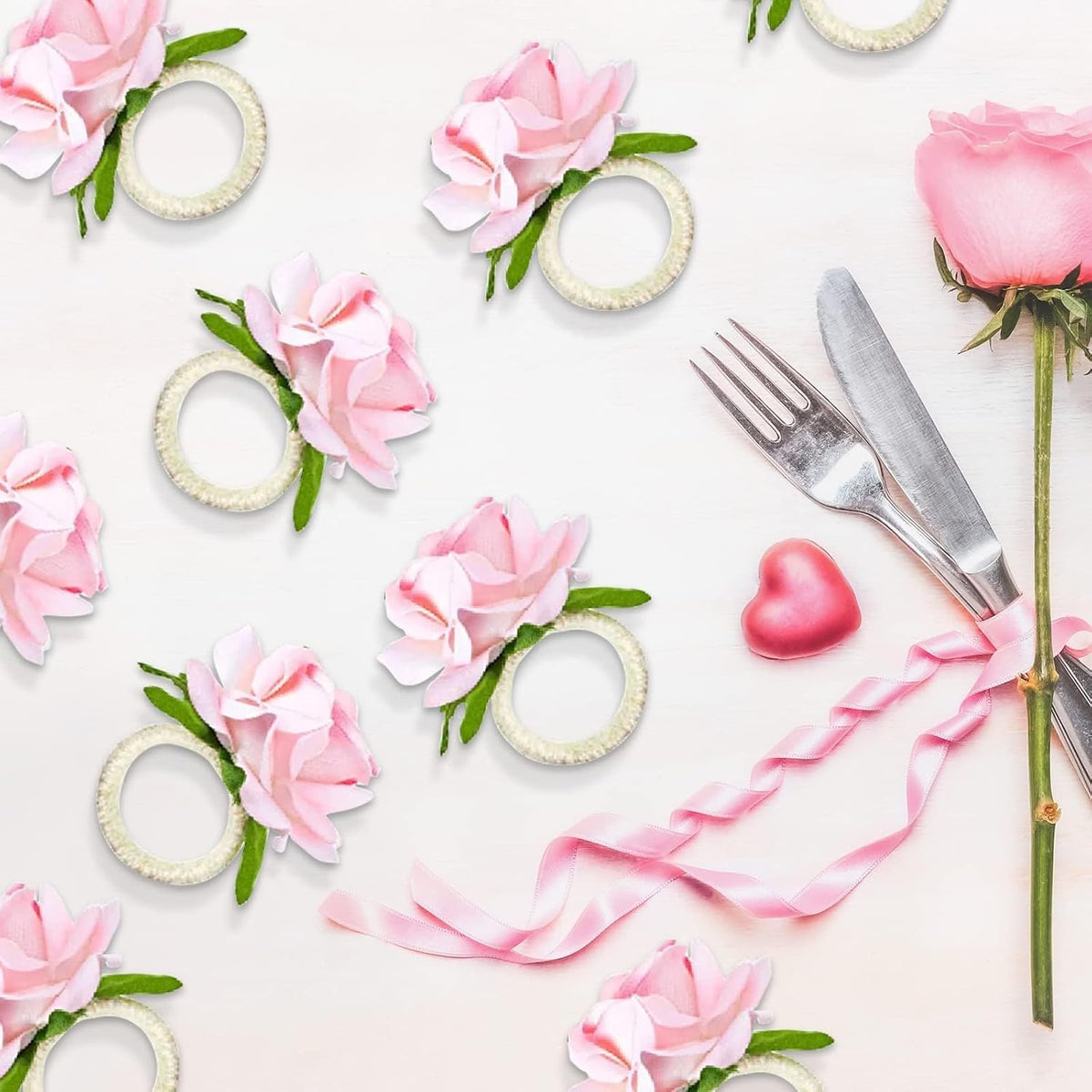 Set of 24 Flower Christmas Napkin Rings Champagne Rose Napkin Rings Handicraft Pink Napkin Holder Wedding Napkin Holder Table Decoration for Mother Wedding Banquet Birthday Party