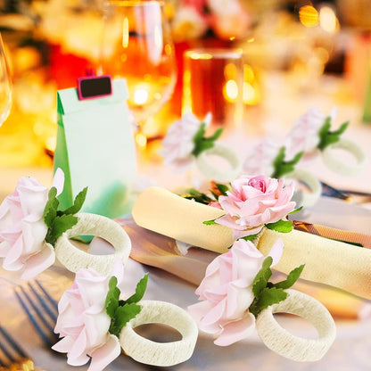 Set of 24 Flower Christmas Napkin Rings Champagne Rose Napkin Rings Handicraft Pink Napkin Holder Wedding Napkin Holder Table Decoration for Mother Wedding Banquet Birthday Party