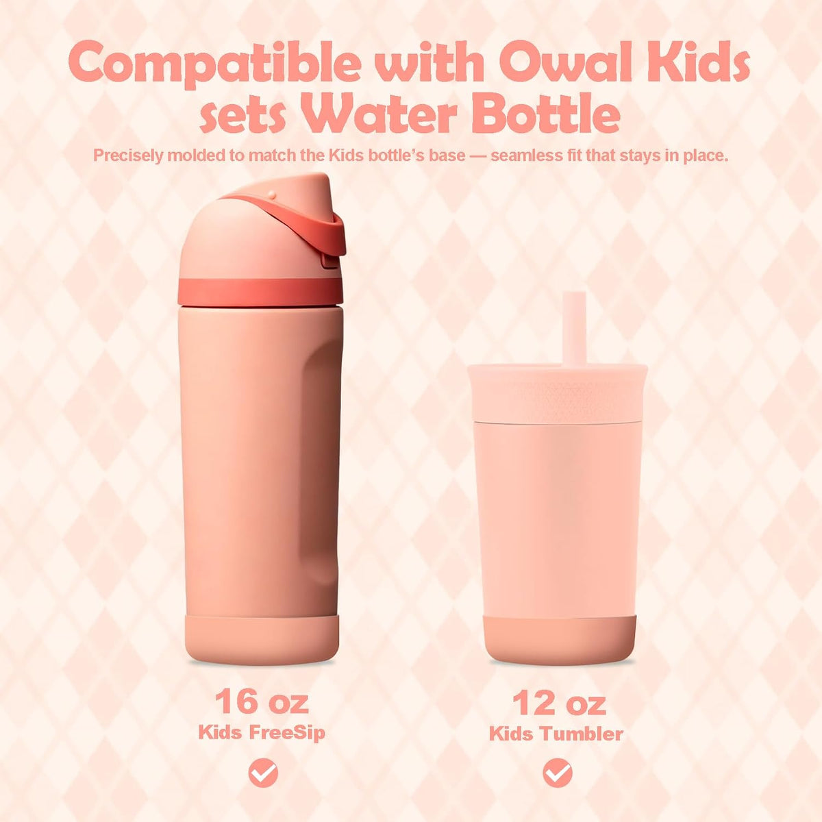 2Pcs Silicone Bottle Boot for Owala Kids Water Bottles, Compatible with Owala FreeSip 16oz,12oz, Kids Tumbler 15oz,Flip 14oz Food-Grade Anti-Slip, Scratch-Resistant,for School&Travel (Peach of Mind)