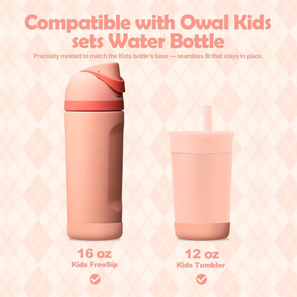 2Pcs Silicone Bottle Boot for Owala Kids Water Bottles, Compatible with Owala FreeSip 16oz,12oz, Kids Tumbler 15oz,Flip 14oz Food-Grade Anti-Slip, Scratch-Resistant,for School&Travel (Peach of Mind)