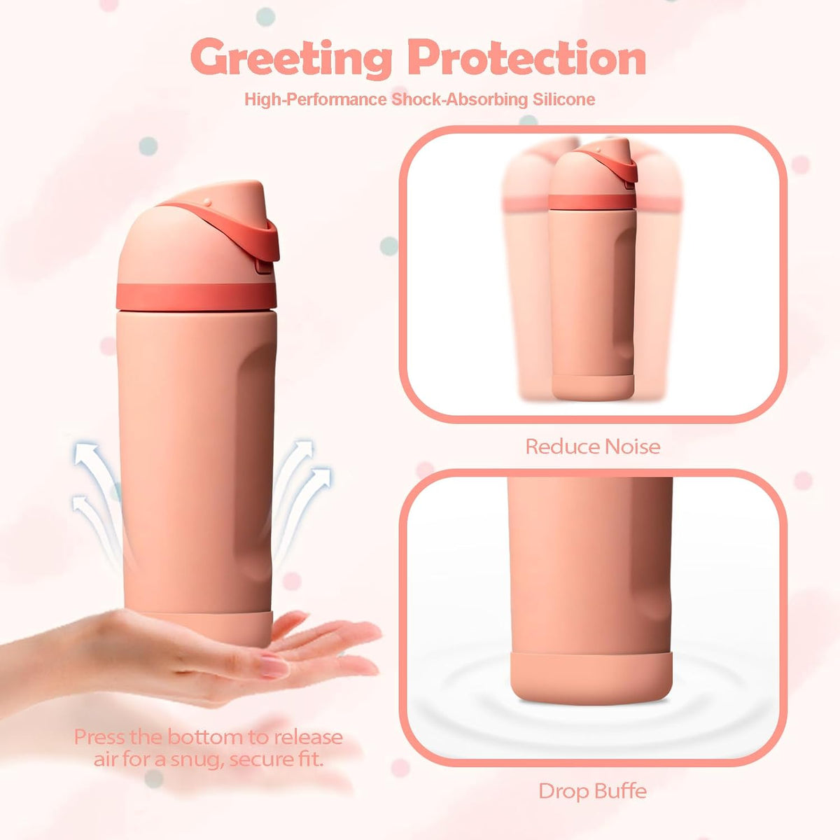 2Pcs Silicone Bottle Boot for Owala Kids Water Bottles, Compatible with Owala FreeSip 16oz,12oz, Kids Tumbler 15oz,Flip 14oz Food-Grade Anti-Slip, Scratch-Resistant,for School&Travel (Peach of Mind)