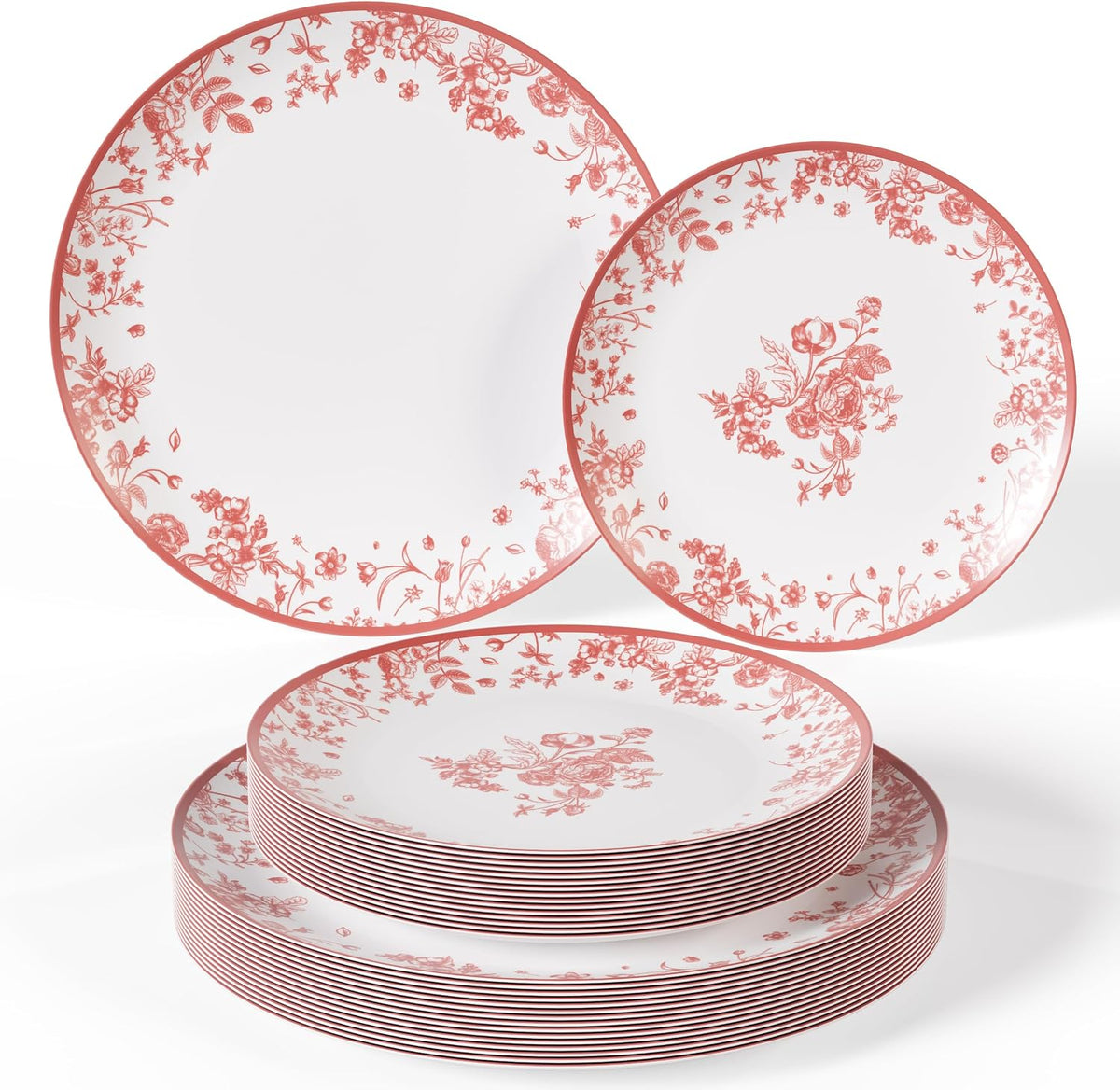 Disposable Plates for Party Supplies | Pink Floral Plastic Plates for Wedding 80 Pcs - 40 X 8 & 40 X 10 Dinner Plate Sets | Floral Plate Set Disposable Plastic Dinnerware Sets