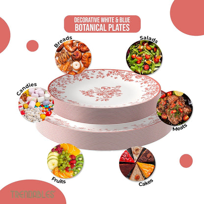 Disposable Plates for Party Supplies | Pink Floral Plastic Plates for Wedding 80 Pcs - 40 X 8 & 40 X 10 Dinner Plate Sets | Floral Plate Set Disposable Plastic Dinnerware Sets