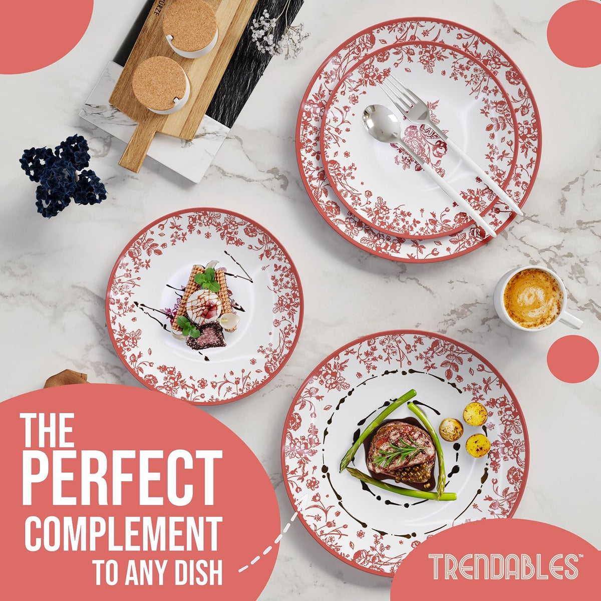 Disposable Plates for Party Supplies | Pink Floral Plastic Plates for Wedding 80 Pcs - 40 X 8 & 40 X 10 Dinner Plate Sets | Floral Plate Set Disposable Plastic Dinnerware Sets