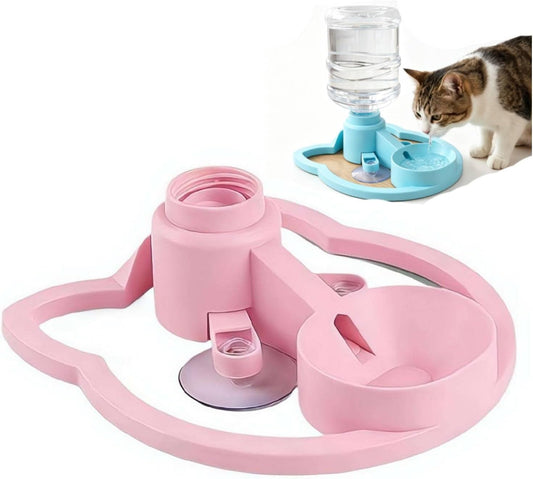 Cat Water Fountain Stand, Automatic Anti-Tipping Cat Water Bowl Kitten Waterbottle Basin Stand Pet WaterDispenser Station Fountain Rack for Indoor Cats, Puppy, Small Dogs Kitten Breed Balcony (Pink)