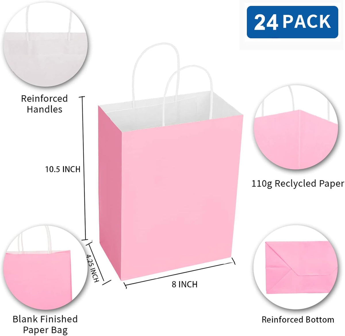 Pink Paper Gift Bags with Handles DIY Birthday Party Favor Bags