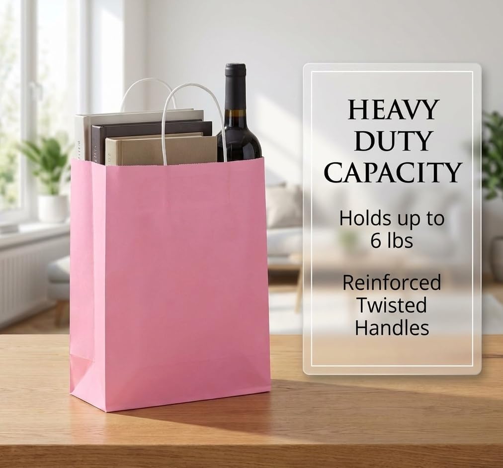 Pink Paper Gift Bags with Handles DIY Birthday Party Favor Bags