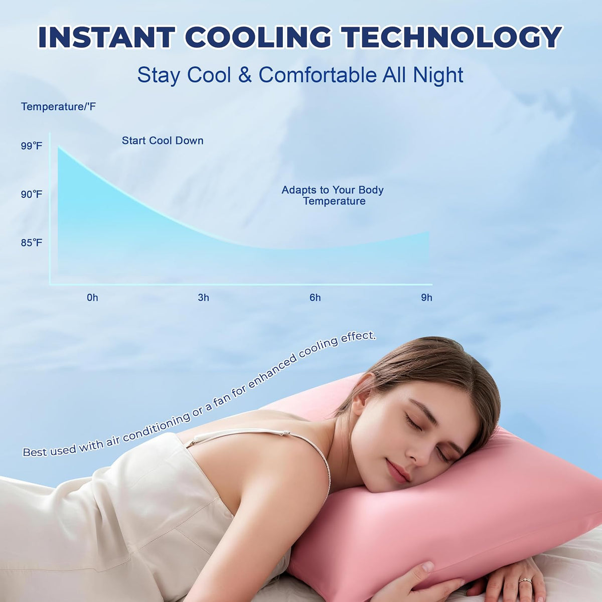 Cooling Pillow Case Standard Size Pillow Cover with Zipper for Hot Sleepers – Breathable & Gentle on Skin, All-Night Comfort (Pink, 1Pcs)