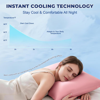 Cooling Pillow Case Standard Size Pillow Cover with Zipper for Hot Sleepers – Breathable & Gentle on Skin, All-Night Comfort (Pink, 1Pcs)