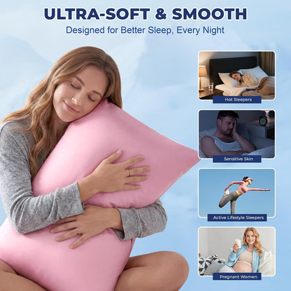 Cooling Pillow Case Standard Size Pillow Cover with Zipper for Hot Sleepers – Breathable & Gentle on Skin, All-Night Comfort (Pink, 1Pcs)