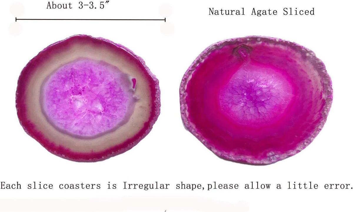 Set of 4 Dyed Pink Agate Geode Coasters Slices with Rubber Bumpers