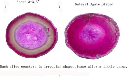 Set of 4 Dyed Pink Agate Geode Coasters Slices with Rubber Bumpers