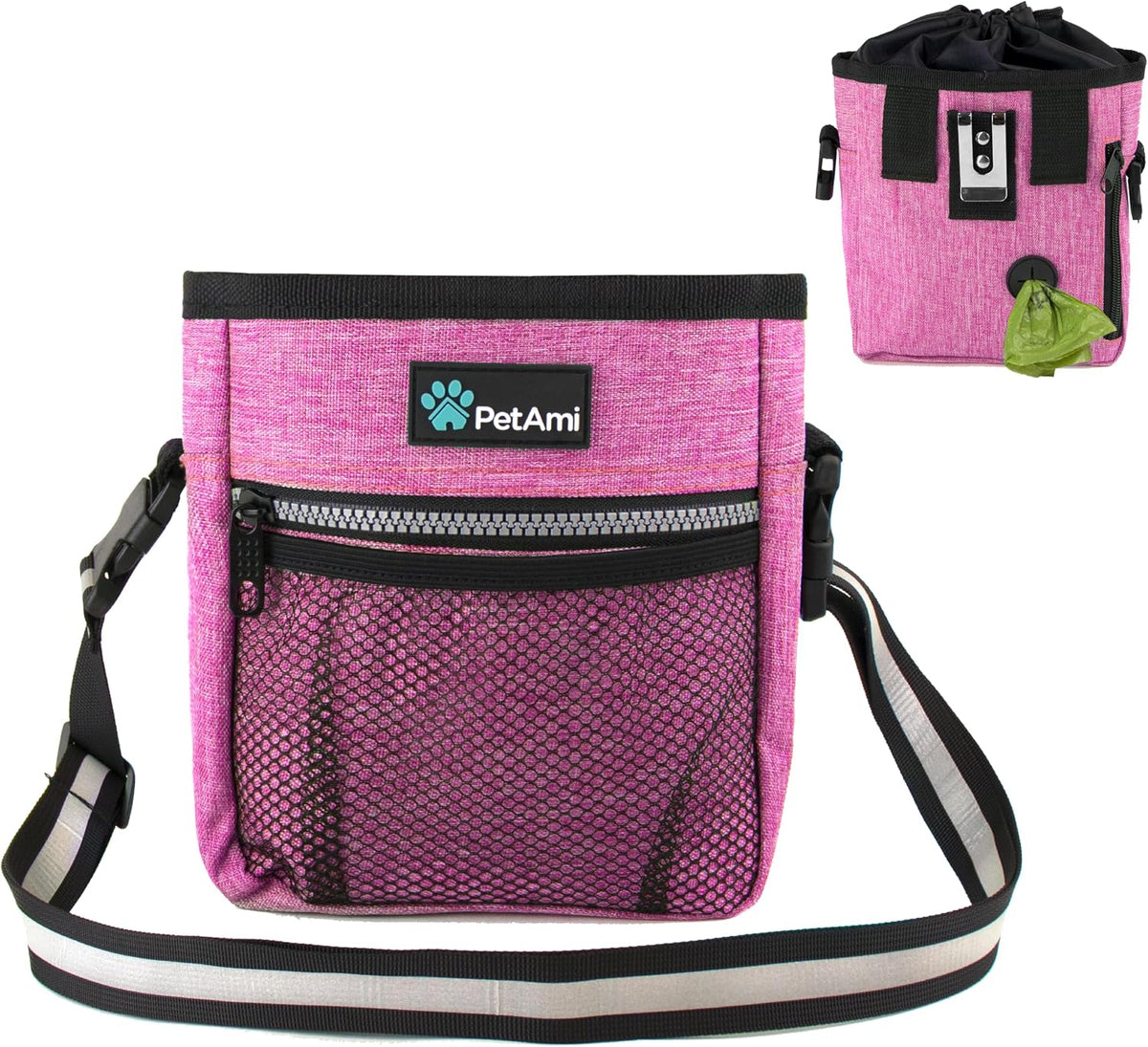 Dog Treat Pouch, Pet Treat Pouch for Training, Dog Walking Bag Holder for Kibbles, Pet Food Toy, Dog Trainer Essentials Supplies, Poop Bag Dispenser, 3 Ways to Wear (Pink)