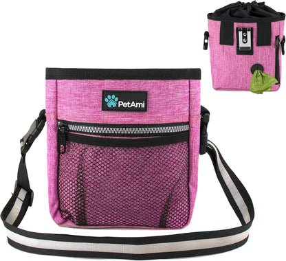 Dog Treat Pouch, Pet Treat Pouch for Training, Dog Walking Bag Holder for Kibbles, Pet Food Toy, Dog Trainer Essentials Supplies, Poop Bag Dispenser, 3 Ways to Wear (Pink)