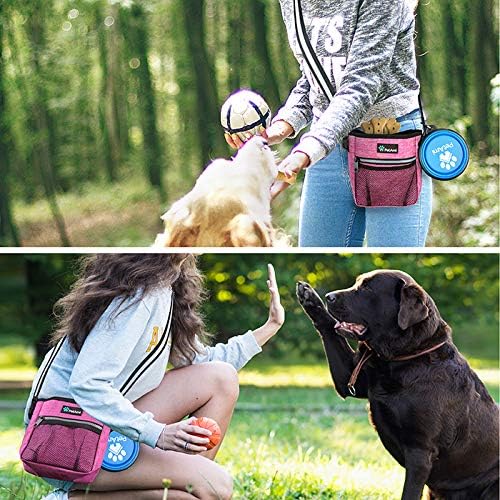 Dog Treat Pouch, Pet Treat Pouch for Training, Dog Walking Bag Holder for Kibbles, Pet Food Toy, Dog Trainer Essentials Supplies, Poop Bag Dispenser, 3 Ways to Wear (Pink)