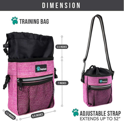 Dog Treat Pouch, Pet Treat Pouch for Training, Dog Walking Bag Holder for Kibbles, Pet Food Toy, Dog Trainer Essentials Supplies, Poop Bag Dispenser, 3 Ways to Wear (Pink)
