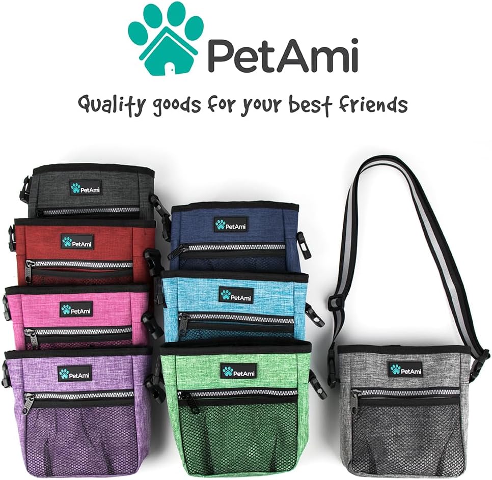 Dog Treat Pouch, Pet Treat Pouch for Training, Dog Walking Bag Holder for Kibbles, Pet Food Toy, Dog Trainer Essentials Supplies, Poop Bag Dispenser, 3 Ways to Wear (Pink)