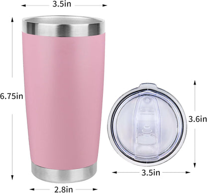 20oz Stainless Steel Tumbler with Lid, Travel Mug - Double Wall Vacuum Powder Coated Cup - Light Pink, 1 Pack