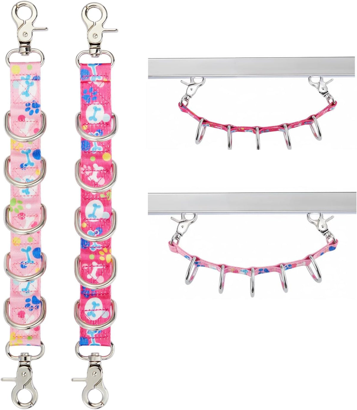 Dog Grooming Loop 2 Pack Dogs Grooming Table Arm Extension Straps Cute Unique Paw Pattern Double Snaps & 5 D-Ring Design Extender Strap for Pet Salon(Pattern-2)