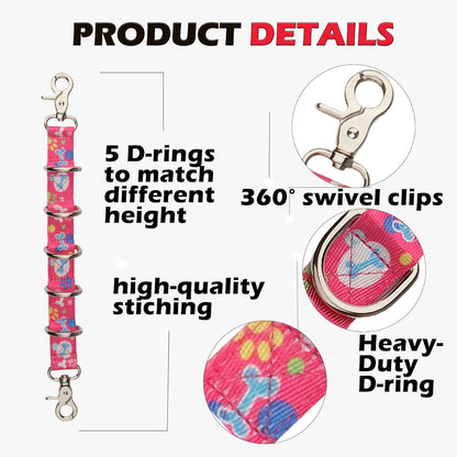 Dog Grooming Loop 2 Pack Dogs Grooming Table Arm Extension Straps Cute Unique Paw Pattern Double Snaps & 5 D-Ring Design Extender Strap for Pet Salon(Pattern-2)