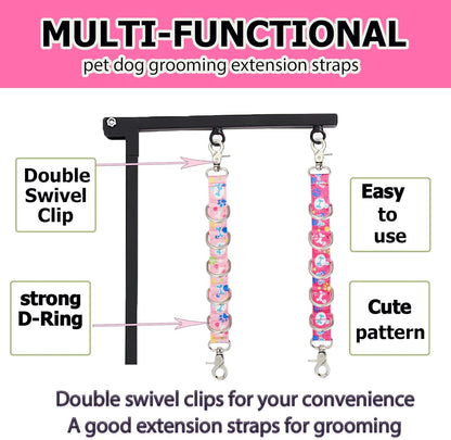 Dog Grooming Loop 2 Pack Dogs Grooming Table Arm Extension Straps Cute Unique Paw Pattern Double Snaps & 5 D-Ring Design Extender Strap for Pet Salon(Pattern-2)