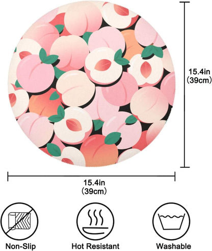 Cartoon Cute Peach Pink spring placemats round placemats set of 4 vinyl 15.4x15.4in manteles para mesa de comedor decorations decor decoration