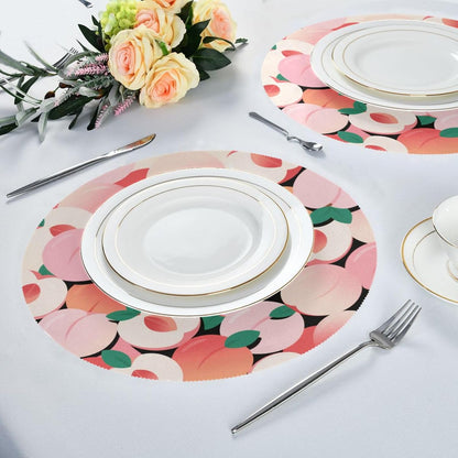Cartoon Cute Peach Pink spring placemats round placemats set of 4 vinyl 15.4x15.4in manteles para mesa de comedor decorations decor decoration