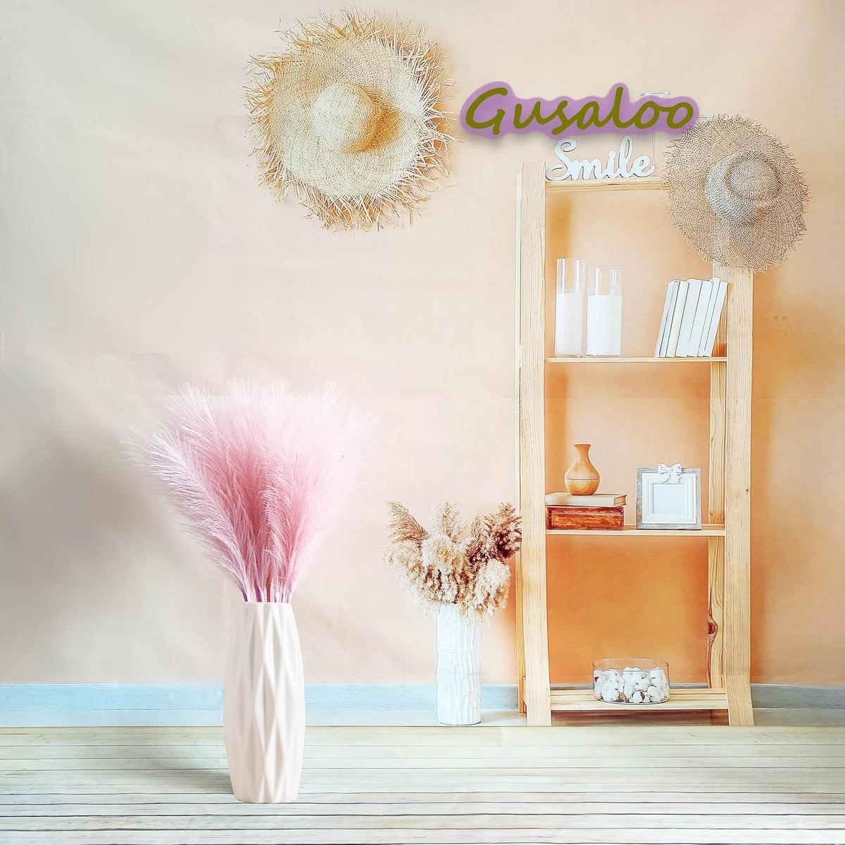 Artificial Faux Pampas Grass 8 Pcs Fake Artificial Adjustable Pampas Grass Variable Length Tall Fluffy Stems Table Vase Filler Centerpiece for Living Room Decor Boho Decor Wedding Pink