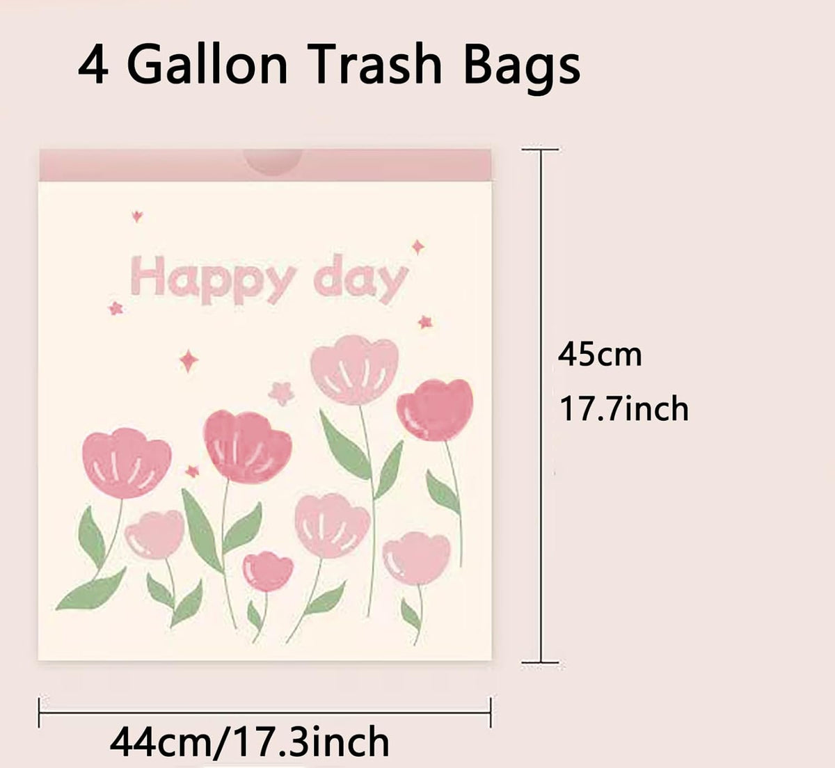 4 Gallon Trash Bags 100pcs Drawstring Tearing-free for Bathroom Office Home Bedroom Trash Can with Pink Floral Printed Garbage Basket Bags (4Gallon 100pcs)