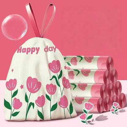 4 Gallon Trash Bags 100pcs Drawstring Tearing-free for Bathroom Office Home Bedroom Trash Can with Pink Floral Printed Garbage Basket Bags (4Gallon 100pcs)