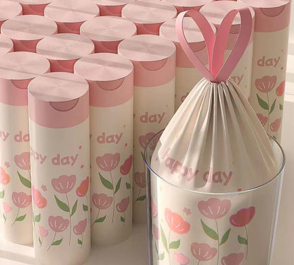 4 Gallon Trash Bags 100pcs Drawstring Tearing-free for Bathroom Office Home Bedroom Trash Can with Pink Floral Printed Garbage Basket Bags (4Gallon 100pcs)