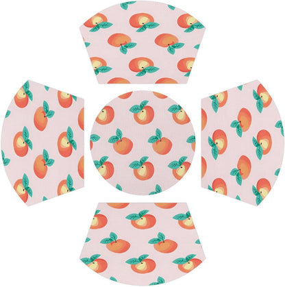 PVC Wedge Placemats for Round Tables Set of 5,Waterproof Heat-Resistant Table Mats, 17.7x11.8 Inch, Fruits Peach Pattern Printed Decor