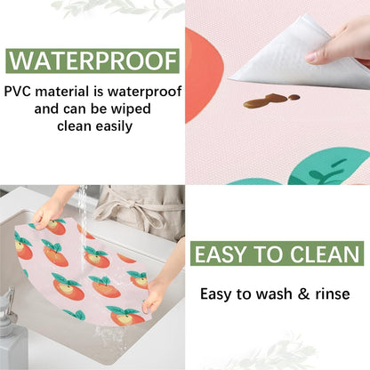 PVC Wedge Placemats for Round Tables Set of 5,Waterproof Heat-Resistant Table Mats, 17.7x11.8 Inch, Fruits Peach Pattern Printed Decor