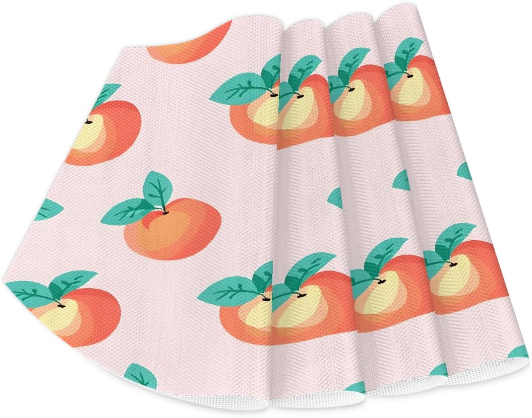 PVC Wedge Placemats for Round Tables Set of 5,Waterproof Heat-Resistant Table Mats, 17.7x11.8 Inch, Fruits Peach Pattern Printed Decor