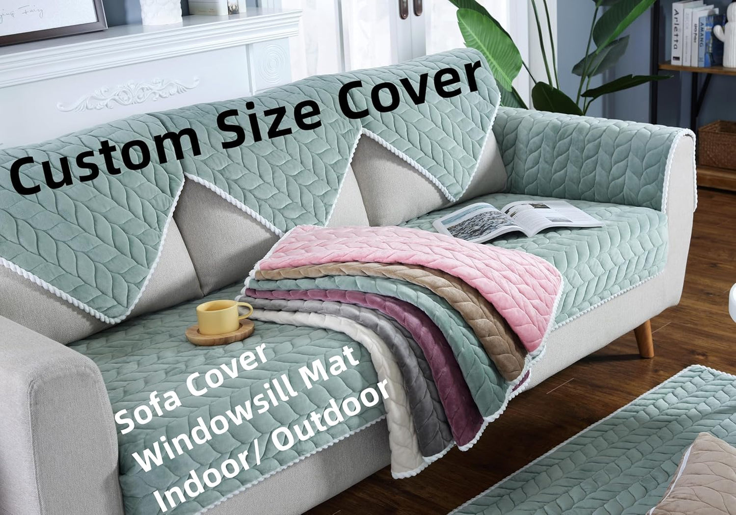 SINCERE Custom Sofa Cover, Non-Slip Slipcover Furniture Protector Mat for Kids/Pet, Customized Bench Couch Seat Cover, Waterproof Chair Cushion Coverlet Floor Cushion Bed Topper Blanket, Multi-Fabric