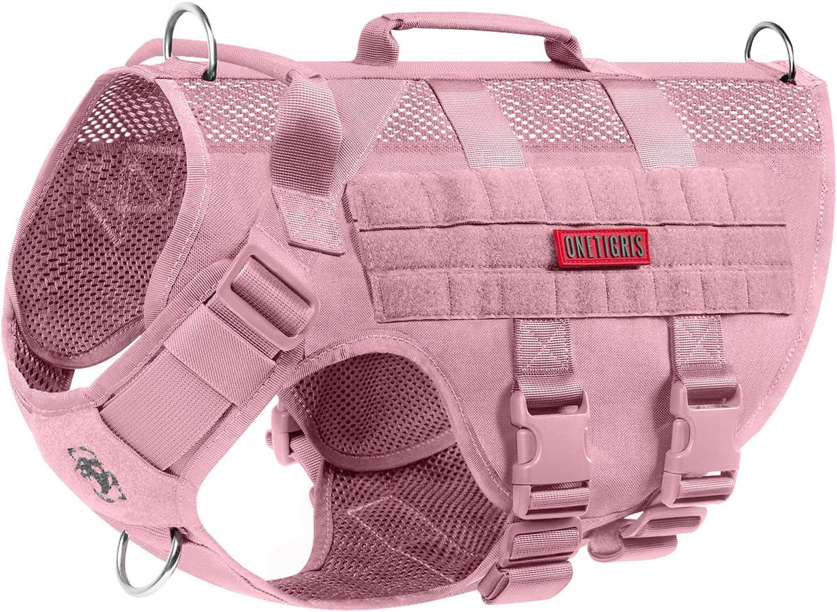Tactical Dog Harness for Small Dog, No Pull Small Dog Vest Harness with Handles Breathable Military Dogs Molle Vests for Walking Hiking Training (Pink, Medium)