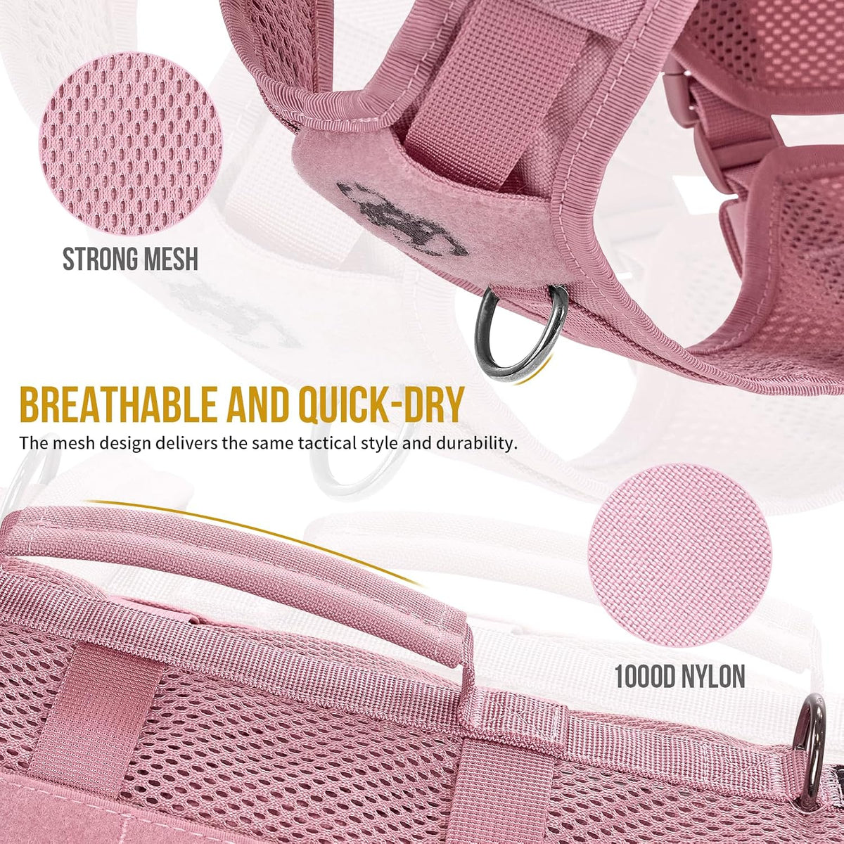Tactical Dog Harness for Small Dog, No Pull Small Dog Vest Harness with Handles Breathable Military Dogs Molle Vests for Walking Hiking Training (Pink, Medium)
