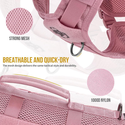 Tactical Dog Harness for Small Dog, No Pull Small Dog Vest Harness with Handles Breathable Military Dogs Molle Vests for Walking Hiking Training (Pink, Medium)