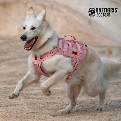 Tactical Dog Harness for Small Dog, No Pull Small Dog Vest Harness with Handles Breathable Military Dogs Molle Vests for Walking Hiking Training (Pink, Medium)