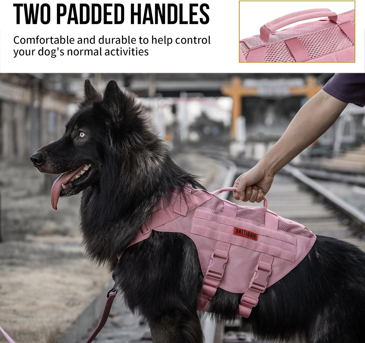 Tactical Dog Harness for Small Dog, No Pull Small Dog Vest Harness with Handles Breathable Military Dogs Molle Vests for Walking Hiking Training (Pink, Medium)
