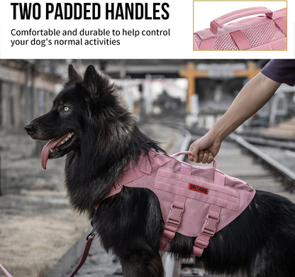 Tactical Dog Harness for Small Dog, No Pull Small Dog Vest Harness with Handles Breathable Military Dogs Molle Vests for Walking Hiking Training (Pink, Medium)