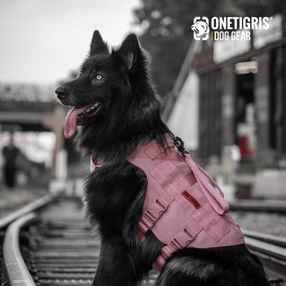 Tactical Dog Harness for Small Dog, No Pull Small Dog Vest Harness with Handles Breathable Military Dogs Molle Vests for Walking Hiking Training (Pink, Medium)