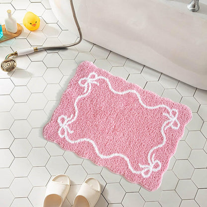 Pink Bow Bath Mat Cute Bow Bathroom Rug Super Soft Absorbent Bathroom Rugs Non Slip Bath Mat Machine Washable Rug for Bathrooms 16x24 inches (Pink, 40x60cm)