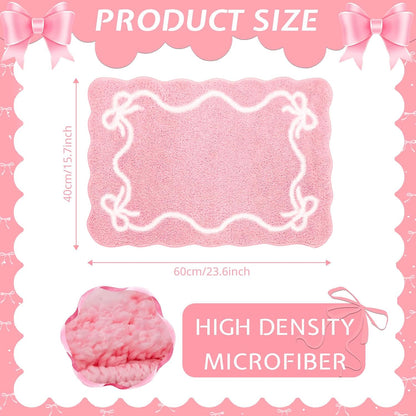 Pink Bow Bath Mat Cute Bow Bathroom Rug Super Soft Absorbent Bathroom Rugs Non Slip Bath Mat Machine Washable Rug for Bathrooms 16x24 inches (Pink, 40x60cm)