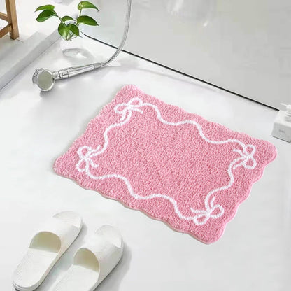Pink Bow Bath Mat Cute Bow Bathroom Rug Super Soft Absorbent Bathroom Rugs Non Slip Bath Mat Machine Washable Rug for Bathrooms 16x24 inches (Pink, 40x60cm)