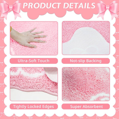 Pink Bow Bath Mat Cute Bow Bathroom Rug Super Soft Absorbent Bathroom Rugs Non Slip Bath Mat Machine Washable Rug for Bathrooms 16x24 inches (Pink, 40x60cm)