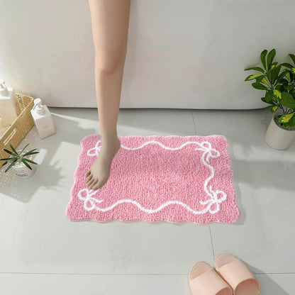 Pink Bow Bath Mat Cute Bow Bathroom Rug Super Soft Absorbent Bathroom Rugs Non Slip Bath Mat Machine Washable Rug for Bathrooms 16x24 inches (Pink, 40x60cm)